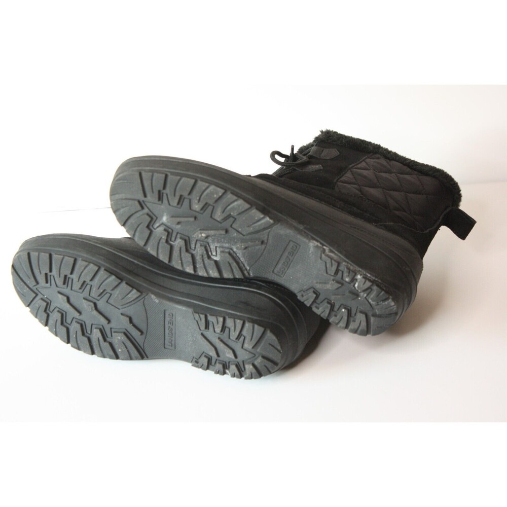 LANDS END Womens Snow Boots sz11 quilted Faux Fur SuedeTextile Mid Calf Black - Picture 5 of 5